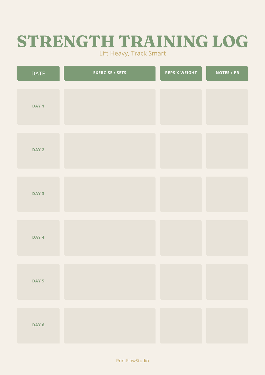 Strength Training Log – Lift Heavy, Track Smart