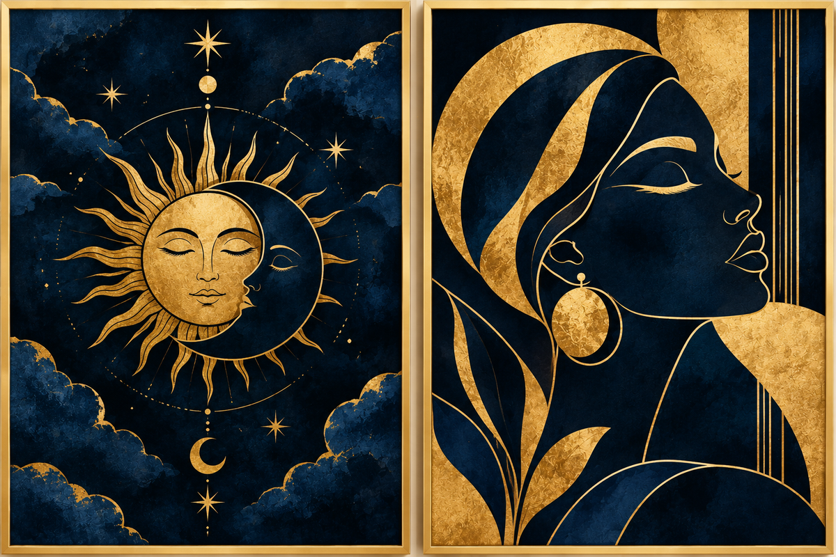 Abstract Navy & Gold Geometric Wall Art | Premium Physical Print