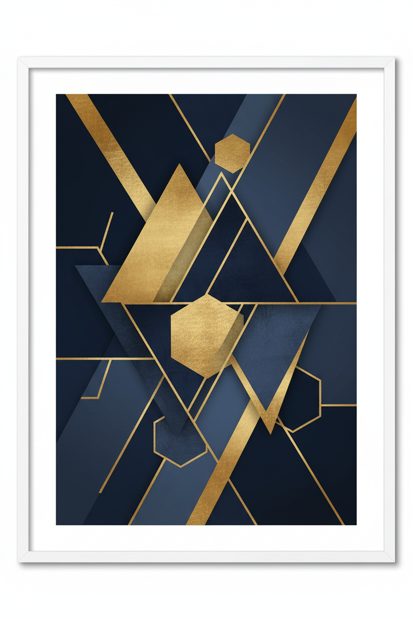 Abstract Navy & Gold Geometric Wall Art