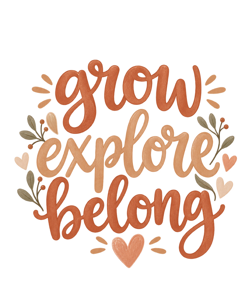 PrintFlowStudio Grow Explore Belong baby bodysuit artwork