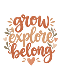 PrintFlowStudio Grow Explore Belong baby bodysuit artwork