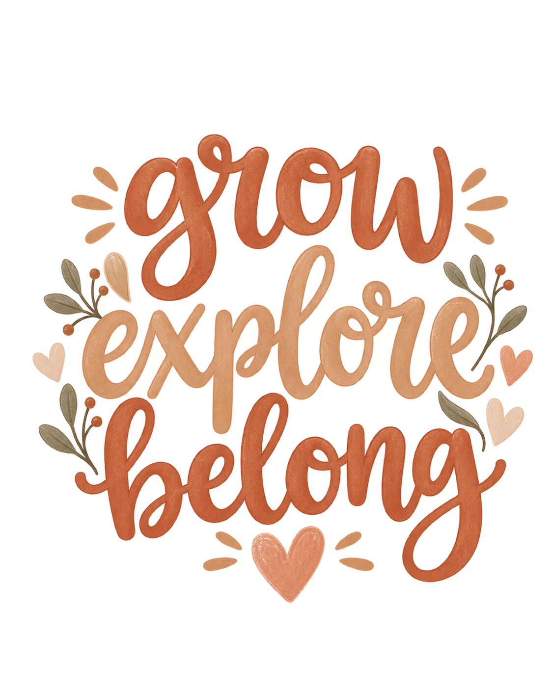 PrintFlowStudio Grow Explore Belong baby bodysuit artwork