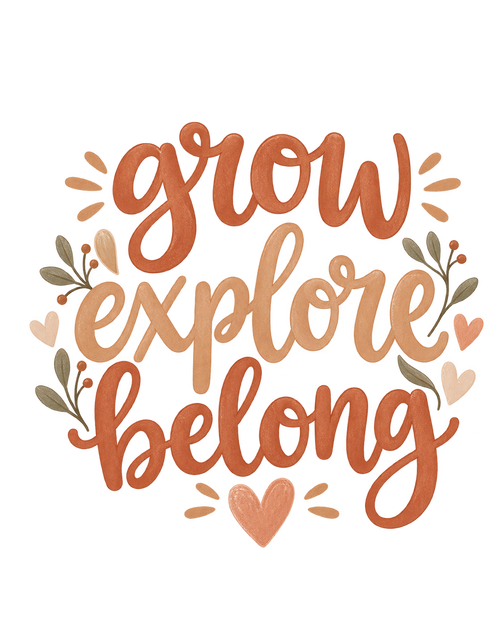 PrintFlowStudio Grow Explore Belong baby bodysuit artwork