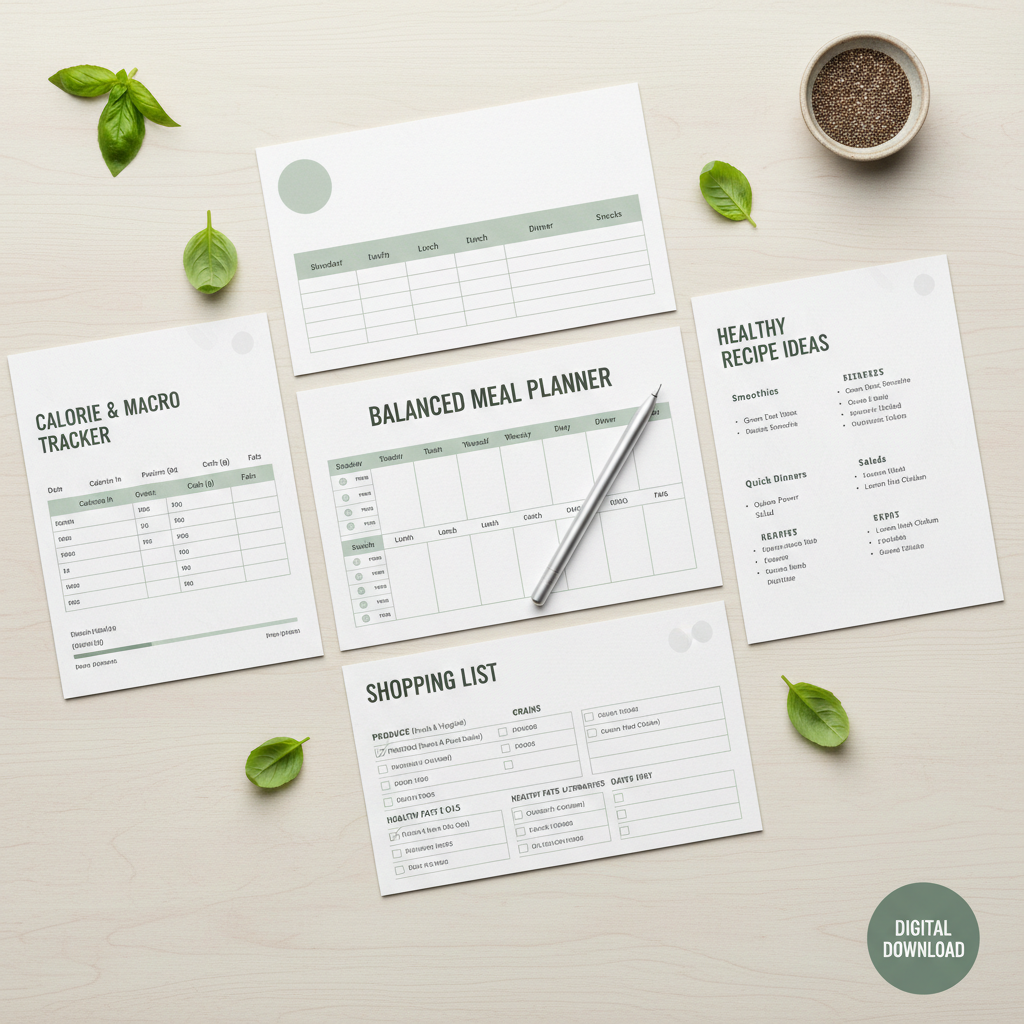 Functional and Practical Healthy Meals Planner printable digital template