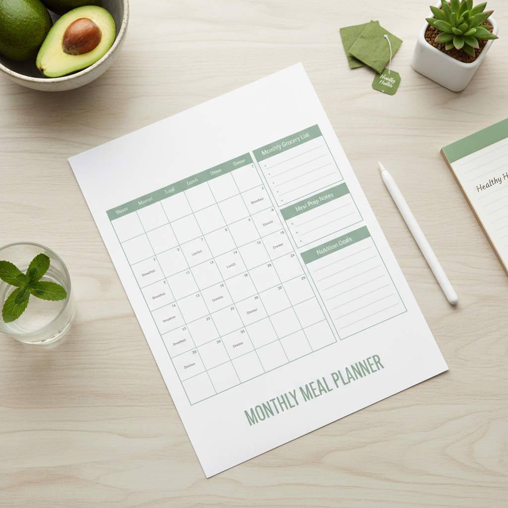 Monthly Meal Planner printable digital template