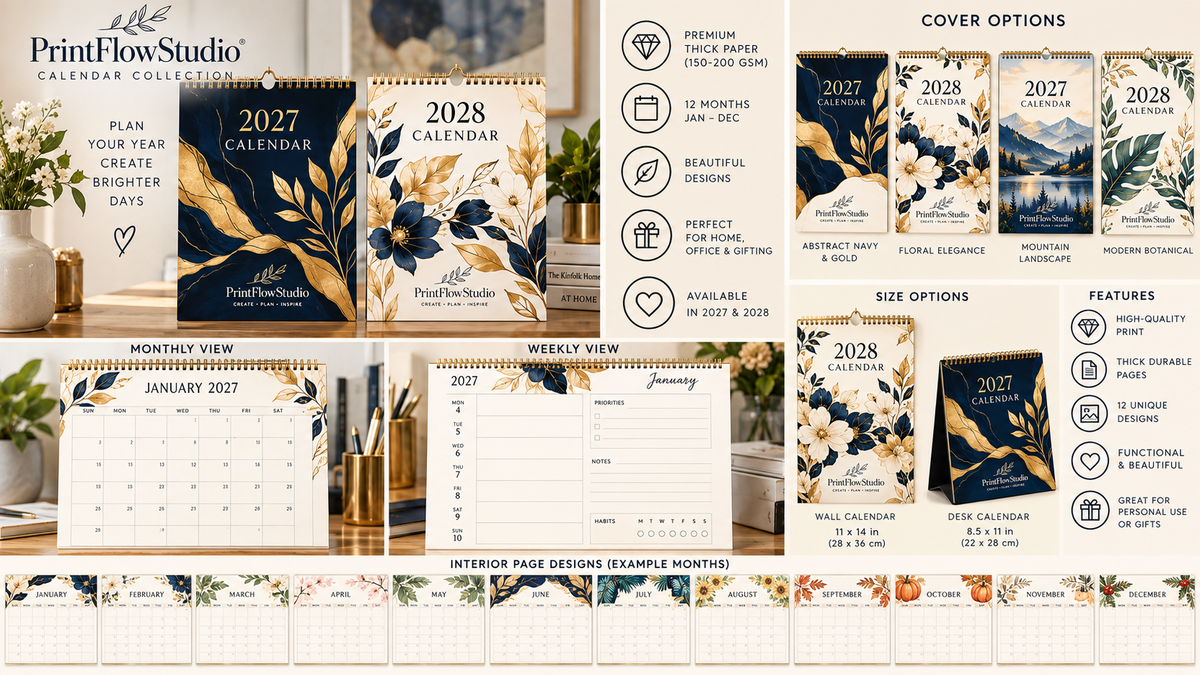 PrintFlowStudio 2027 and 2028 calendar collection showcase