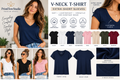 PrintFlowStudio women's extra-short-sleeve V-neck T-shirt styles colors and details