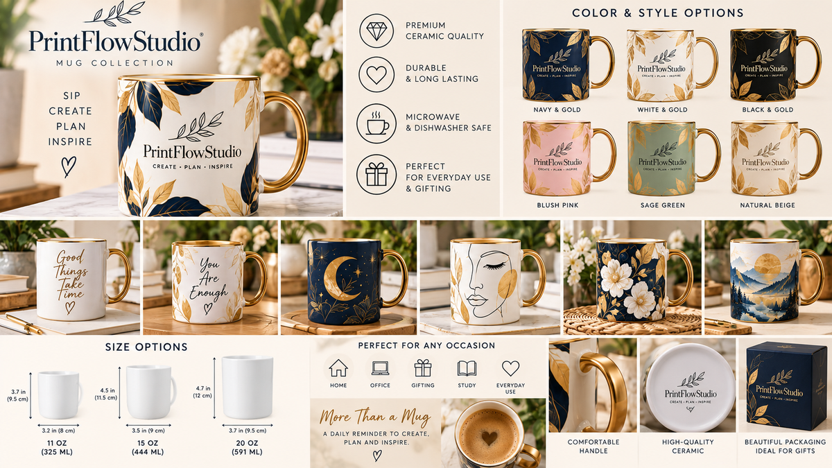 PrintFlowStudio mug collection showcase