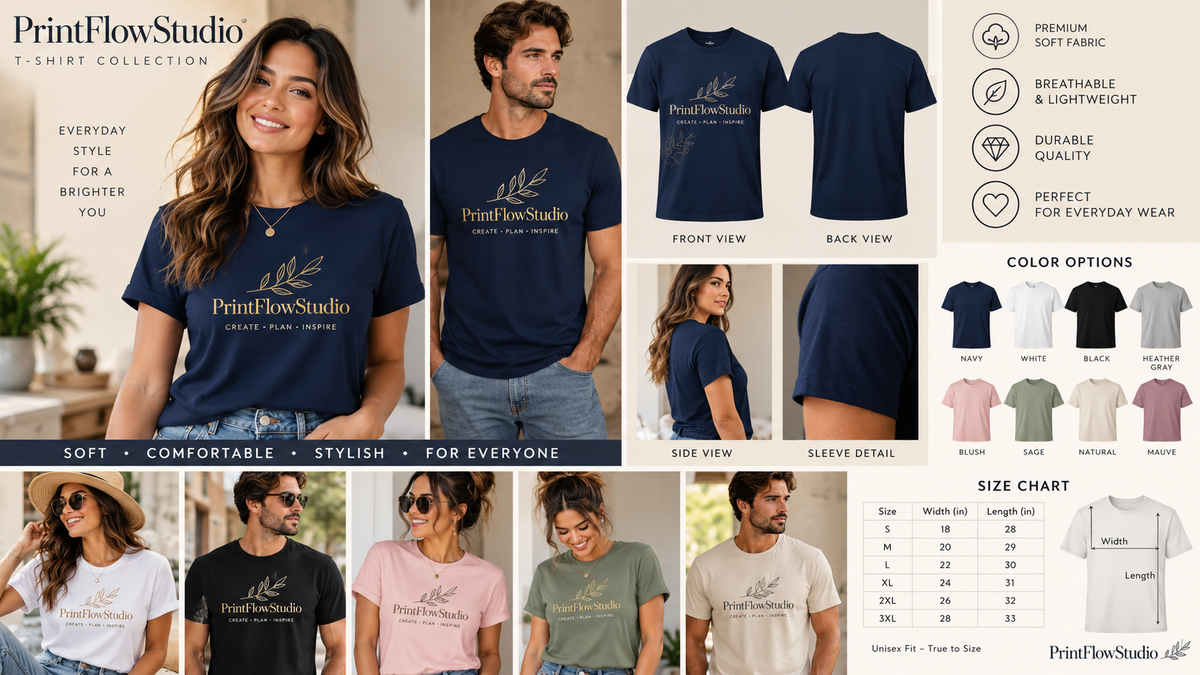 PrintFlowStudio unisex T-shirt collection showcase