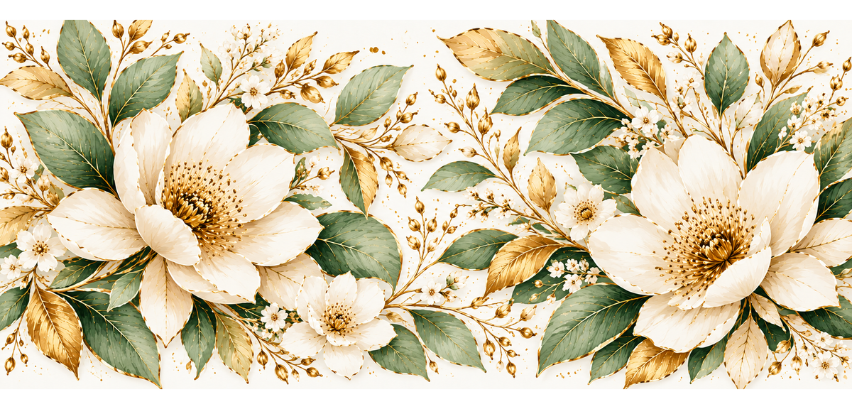 Artwork preview white sage green and gold floral ceramic mug
